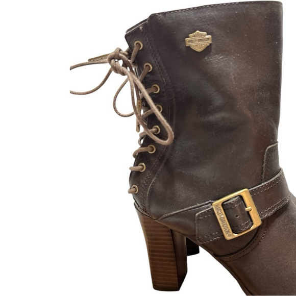 Harley-Davidson Shanna 7-Inch Dark Brown Leather Back Lace High Heel Boots - Picture 14 of 14